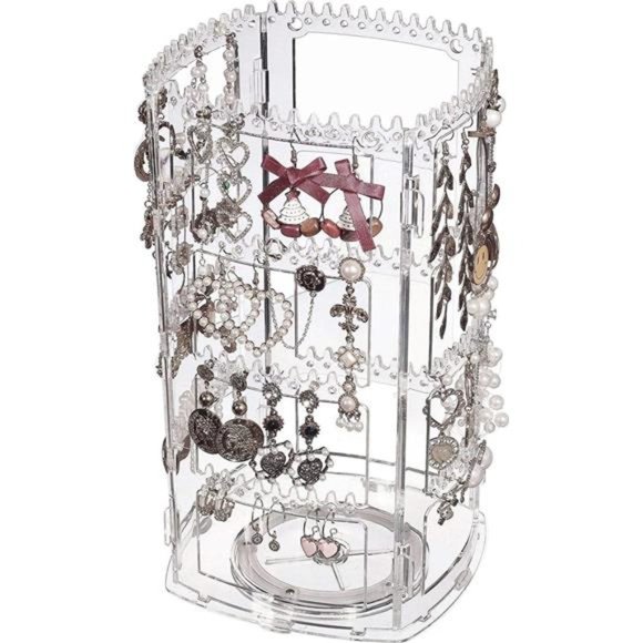 acrylic 360 Rotating Earring Holder Organizer Clear Jewelry Displays Dangle Rack - Picture 1 of 6